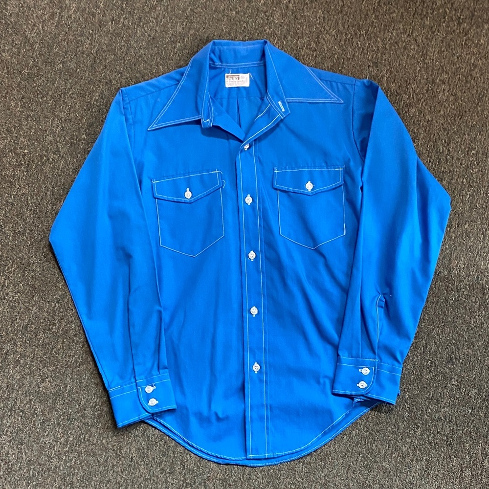 Vintage Montgomery Ward Blue Button Down Kids Shirt